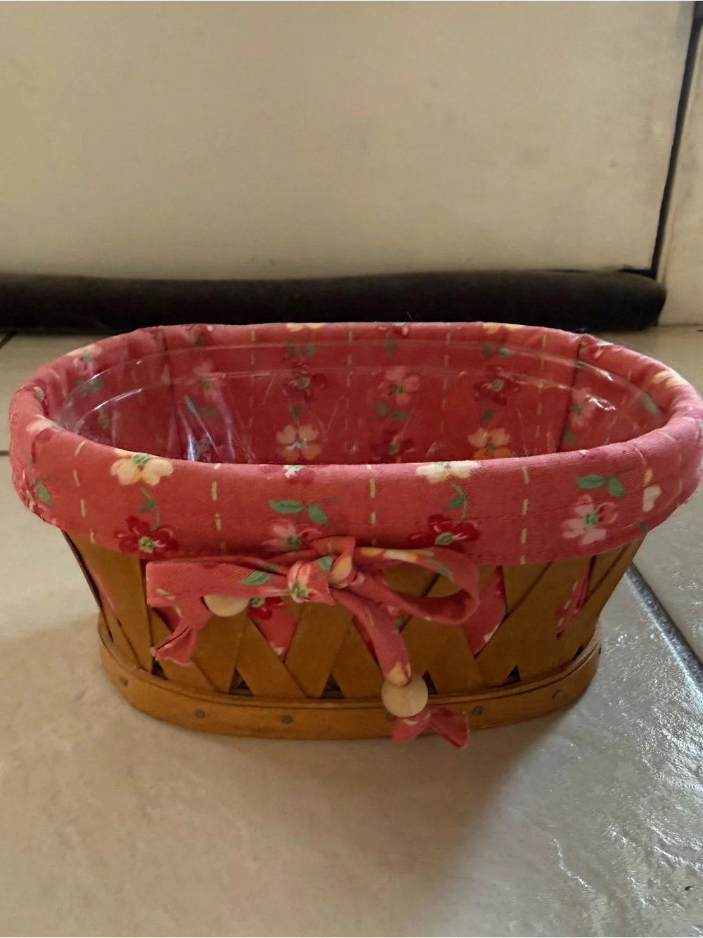 Longaberger Little Laundy Clothespin Woven Basket with Bow Trim